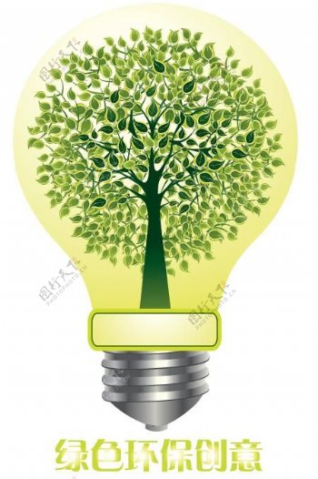 绿色树木环保灯泡创意设计