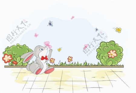 卡通背景与兔矢量插画