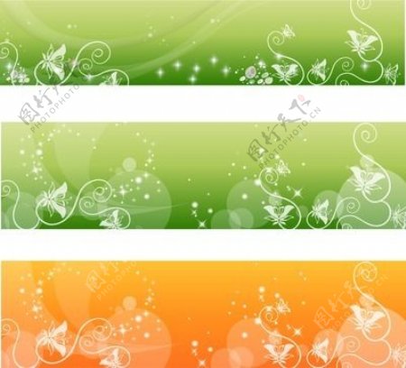 橙色和绿色花漩涡的旗帜