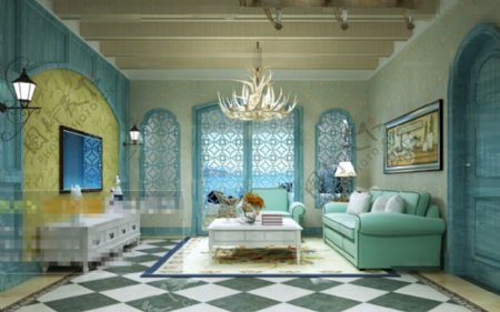 地中海风格室内设计豪华客厅