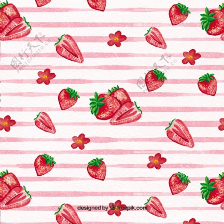 条纹图案水彩草莓