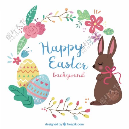 复活节彩蛋彩蛋和巧克力兔