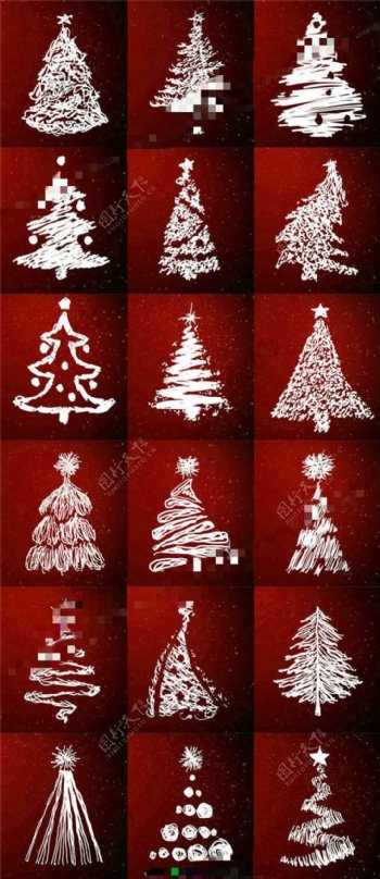 18组手绘样式的白色圣诞树动画素材AE模板
