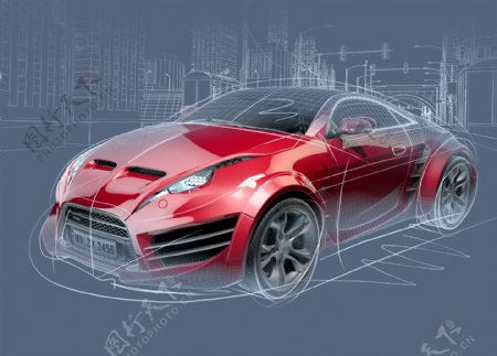 红色跑车三维模型图片