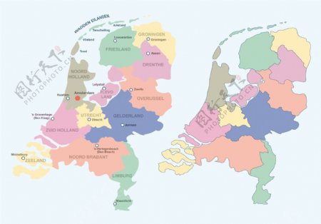 免费彩色荷兰地图矢量图