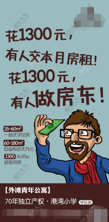 地产投资收租推广微信海报