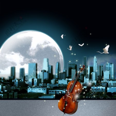 小提琴城市星空高光素材