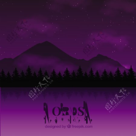 森林剪影紫色背景