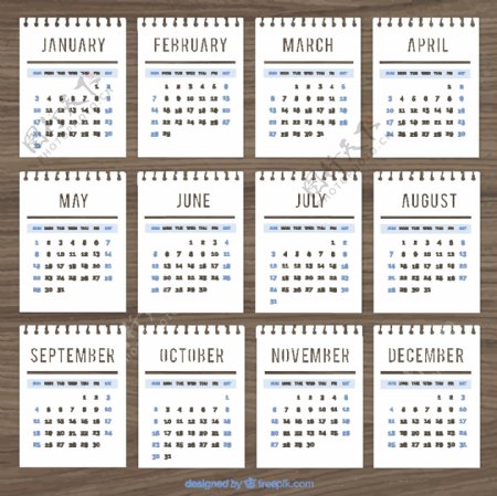 笔记本式日历模板