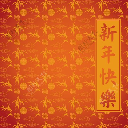 竹子圆圈组合新年红色矢量背景底纹