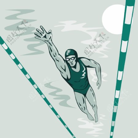 游泳运动员自由泳的复古
