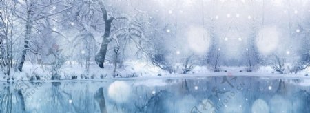 冬季湖边雪景唯美背景banner