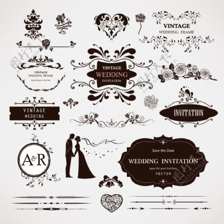 欧式传统婚礼花边矢量图图片
