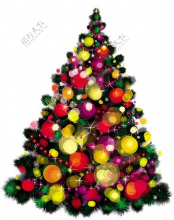彩球圣诞树矢量图