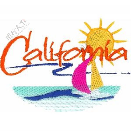 绣花英文California美国大海免费素材