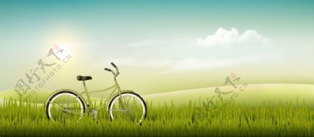 草地上的自行车