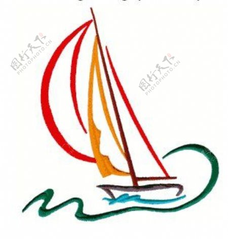 绣花交通工具帆船色彩红色免费素材