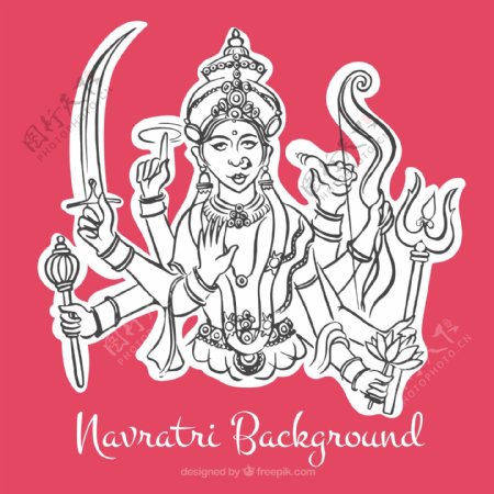 杜迦女神Navratri粉红色背景与说明