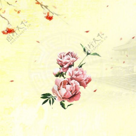 简约中式花朵背景图