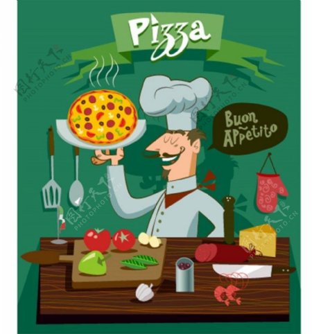 美味披萨厨师矢量图
