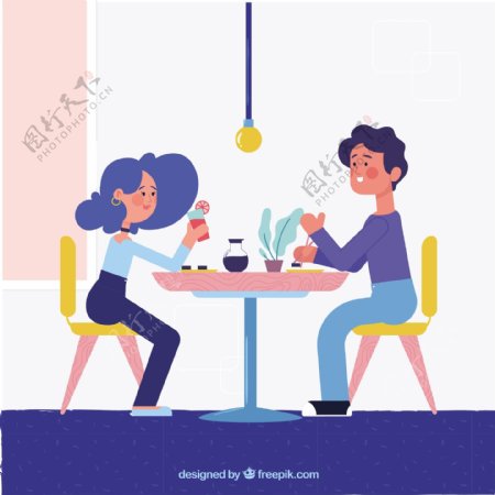 年轻夫妇在餐馆吃饭