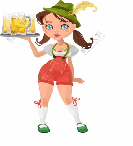 啤酒女孩啤酒节插画海报