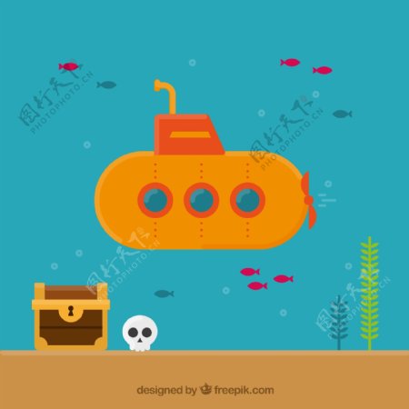 创意海底探险的潜水艇矢量