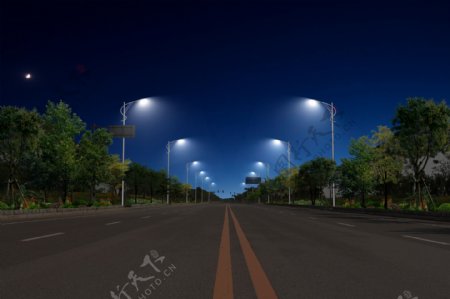 PSD道路夜景亮化效果图