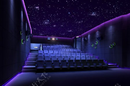 现代蓝色电影院观众席装修实景图