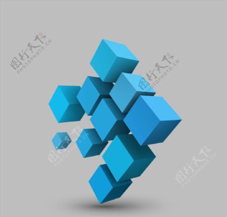 蓝色3d立方体组合矢量素材