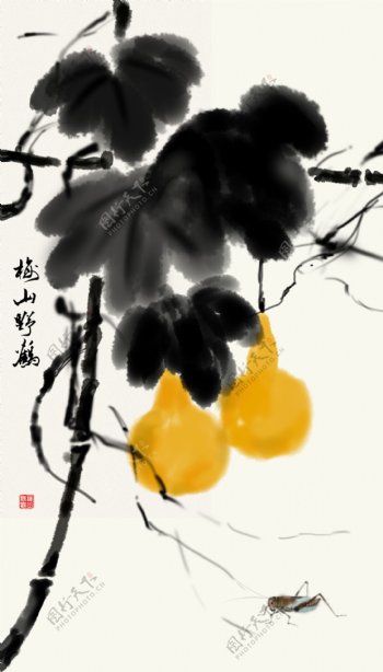 中国画葫芦高清水墨花鸟