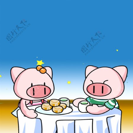 卡通幸福小猪情侣插画