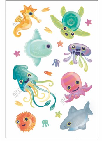 卡通可爱的海洋生物插画