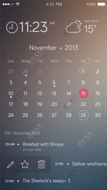 网页UI透明界面日历设计