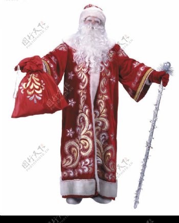 拿拐杖和礼物袋的圣诞老人