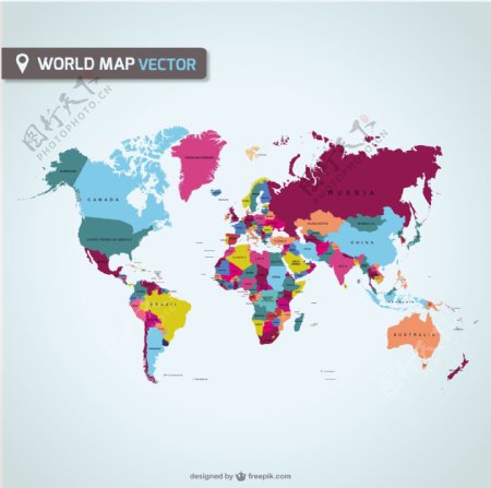 扁平化彩色世界地图矢量AI源文件
