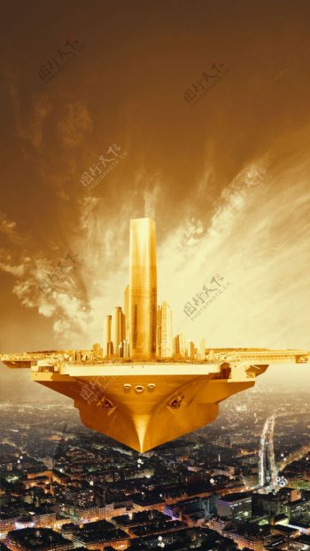 金色帆船H5背景素材