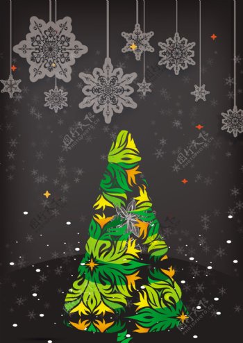 圣诞节海报雪花圣诞树矢量背景