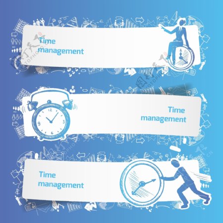蓝色卡通创意钟表广告背景素材