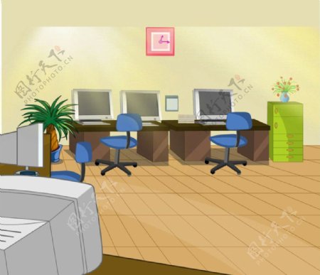 手绘动漫游戏办公室房间场景素材