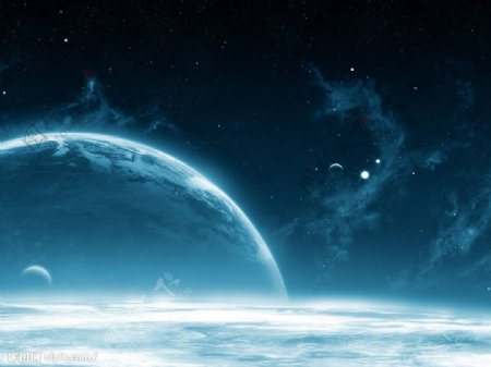 蓝色太空星球唯美星空背景