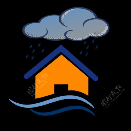 降雨洪水房子图标免抠png透明图层素材