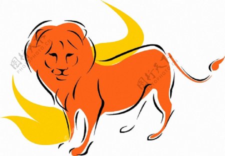 橙色手绘狮子免抠png透明素材