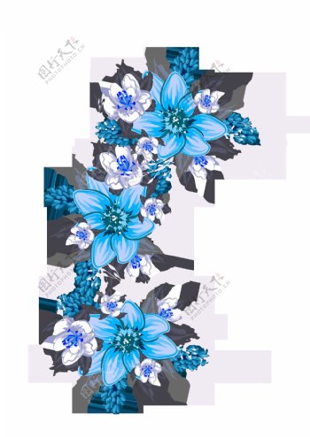 蓝色花朵png元素素材