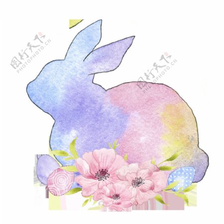 紫色手绘兔子万圣节透明装饰素材
