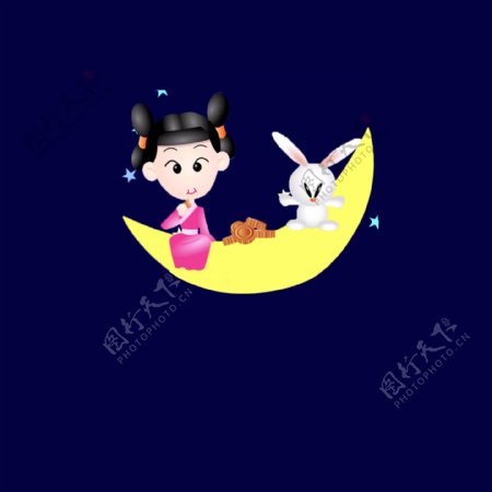 卡通嫦娥玉兔月饼插画