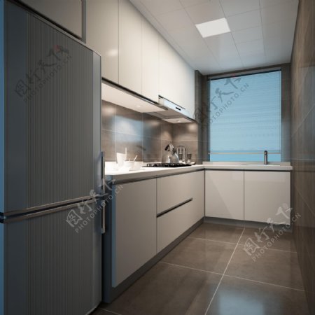 L型简约风室内设计厨房橱柜效果图