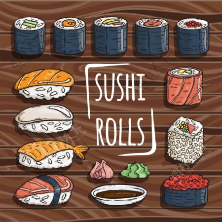 卡通时尚美味的寿司的插画