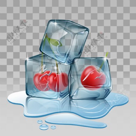 冰块里的水果插画