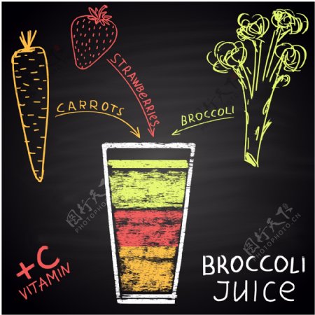 手绘营养的蔬菜水果汁插画